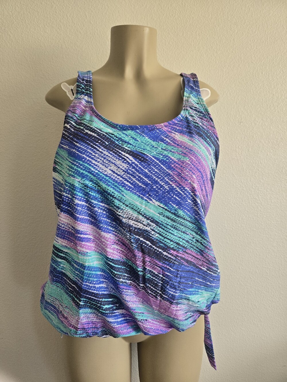 Women's Swim Tank Top in Blue Multi Wave Print